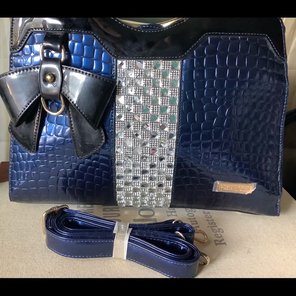 Beautiful Blue Patten Leather Croc Style Bag